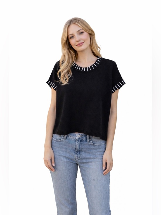 Zenana Signature Tops - Zenana Stylish Black Sweater Crop with White‎ Accents